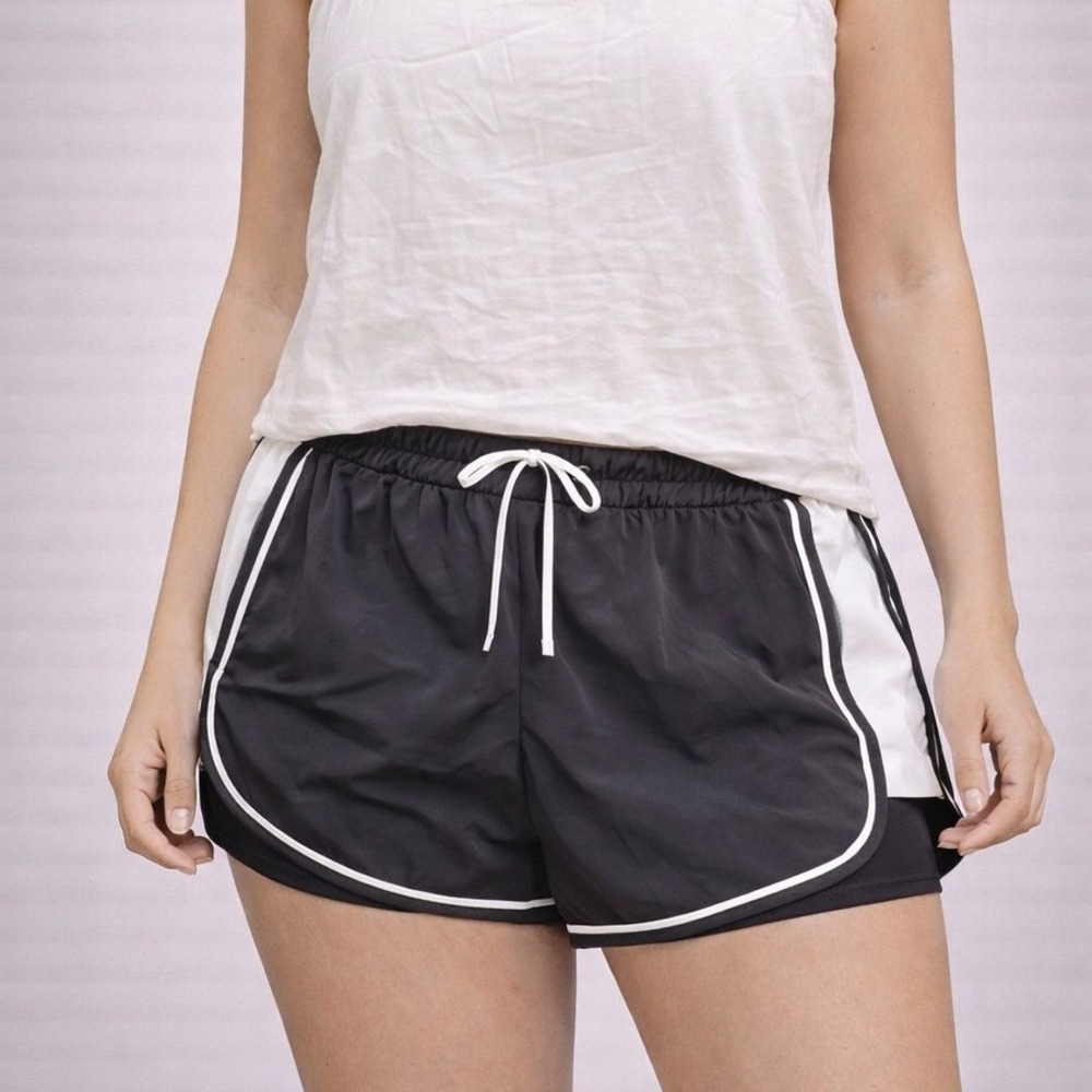 Athleta Black White Colorblocked Running Shorts Athletic Gym Workout Size 10